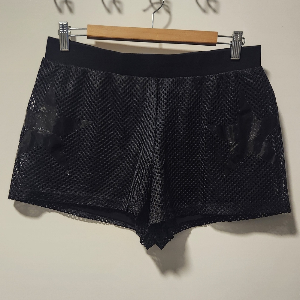 Tripp NYC Black Mesh Vinyl Star Shorts